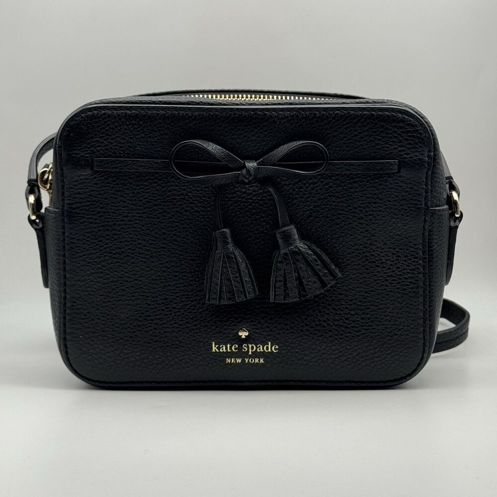 Kate Spade Hayes Street Arla Crossbody Bag Black Pebble Leather with Bow Tassels
